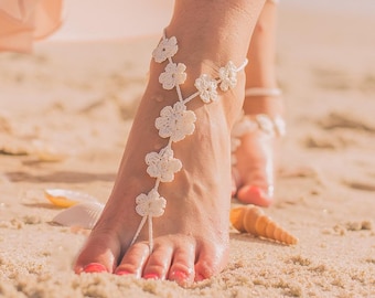 Boho Wedding Shoes, Beach Barefoot Sandals Foot Jewelry, Crochet Yoga Footles Sandles, Bridal Summer Shoes, Bridesmaids Gift, Flower Design