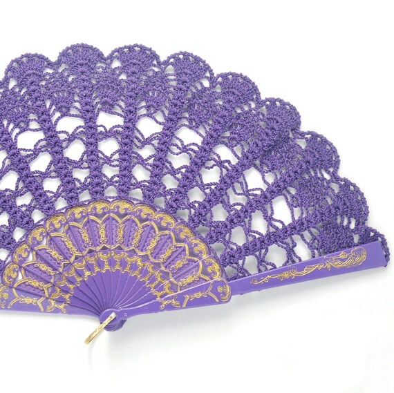 Hand Held Fan Purple Lace Hand Fan Lace Fan Halloween Etsy
