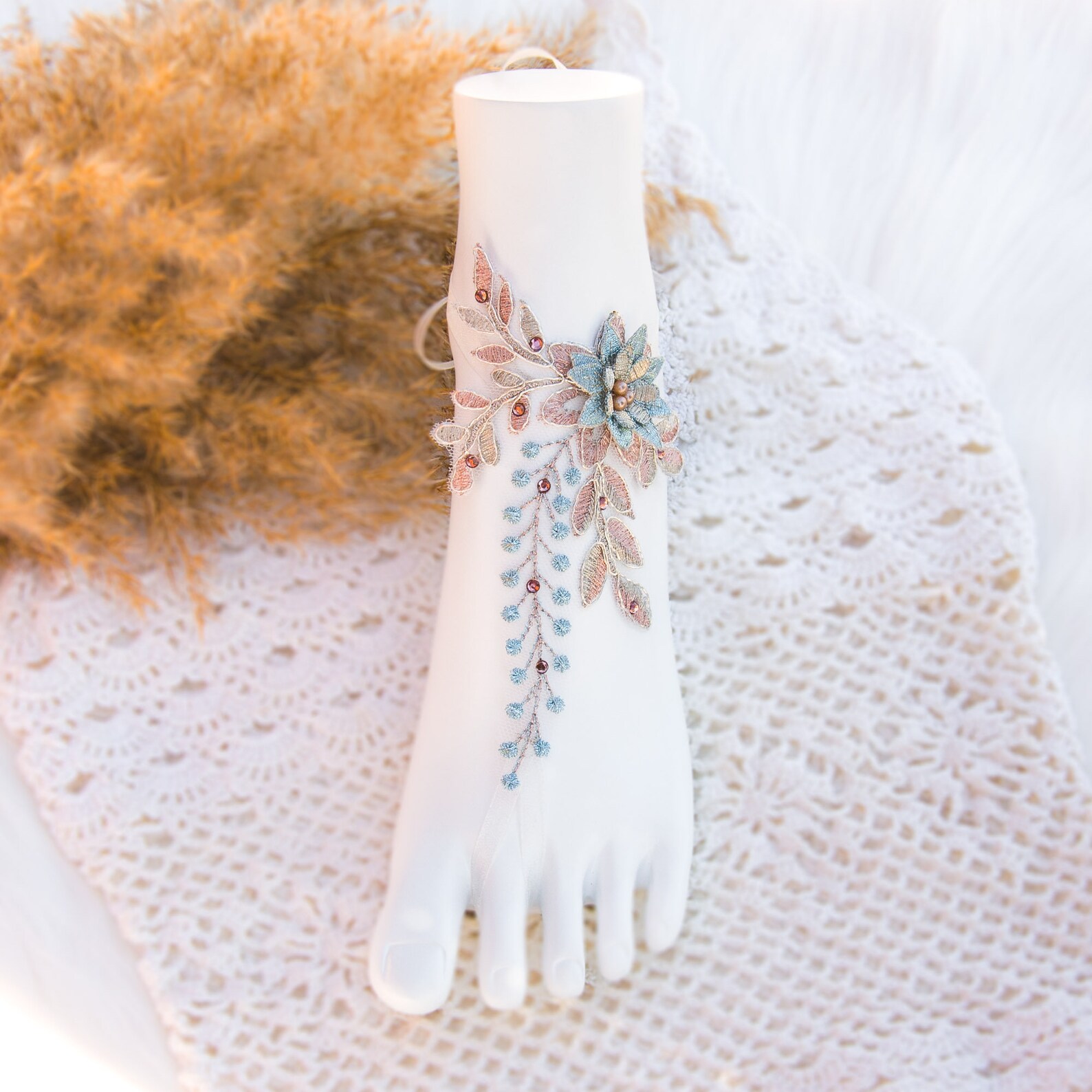 Boho Lace Barefoot Sandals Beach Wedding Foot Jewelry Bridal Etsy
