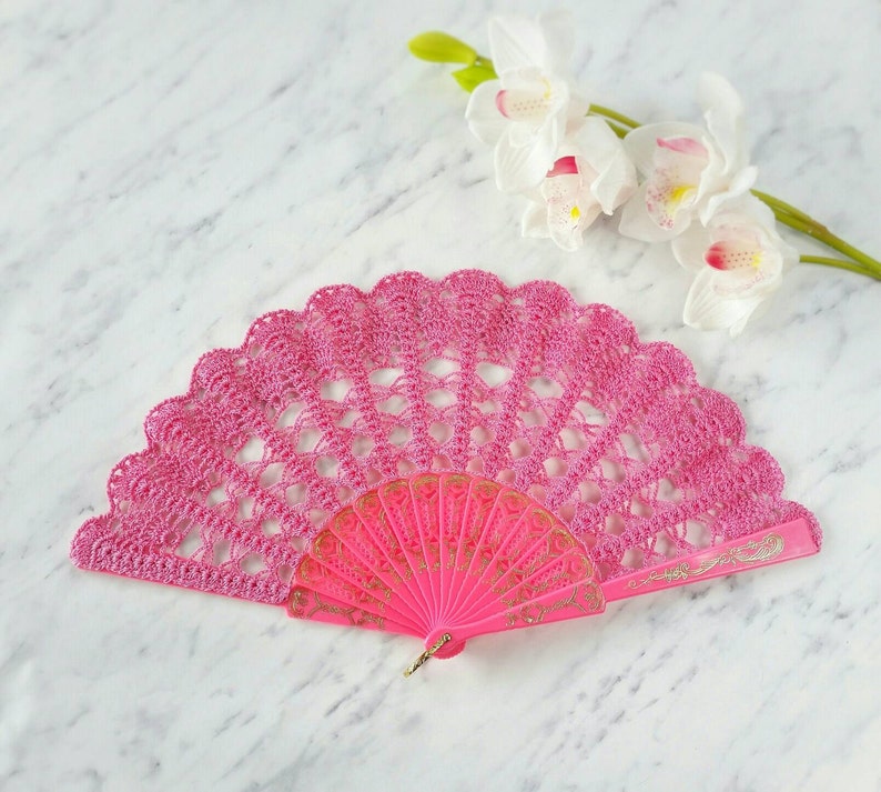 Lace Fan Hand Held Fan Handmade Lace Hand Fan Neon Pink Etsy