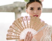 Lace Hand Fan- Champagne Gold Hand Held Fan- Bouquet Alternative- Spanish Wedding Fan-Spain- Gift for Her- Folding Lace Fan- Mother of Bride