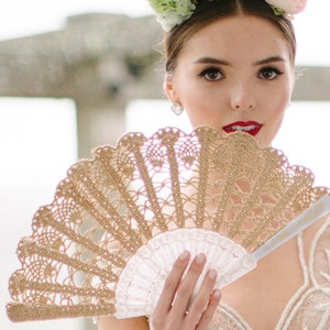 Lace Hand Fan- Champagne Gold Hand Held Fan- Bouquet Alternative- Spanish Wedding Fan-Spain- Gift for Her- Folding Lace Fan- Mother of Bride