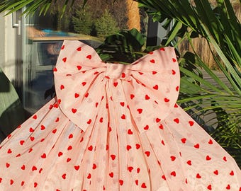 Pink Red Heart Wedding Veil, Bachelorette Party 20" Short Tulle Veil with Flock Hearts, Bridal Shower Accessory, Bride-to-Be Headpiece