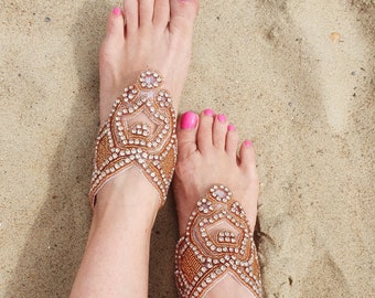 Gold Bridal Foot Cuff Bracelets, Beach Wedding Rose Gold Ankle Cuffs, Boho Barefoot Sandals, Eloped Wedding Jewelry Anklets, Slave Bracelet