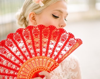 Christmas Red Lace Hand Fan, Red Spanish Hand Fan, Hand Held Fan, Wedding Bouquet Alternative, Gift for Her, Spanish Wedding Fan