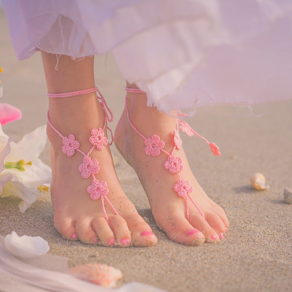 Pink Flower Baby Barefoot Sandals - Summer Comfort main image 0