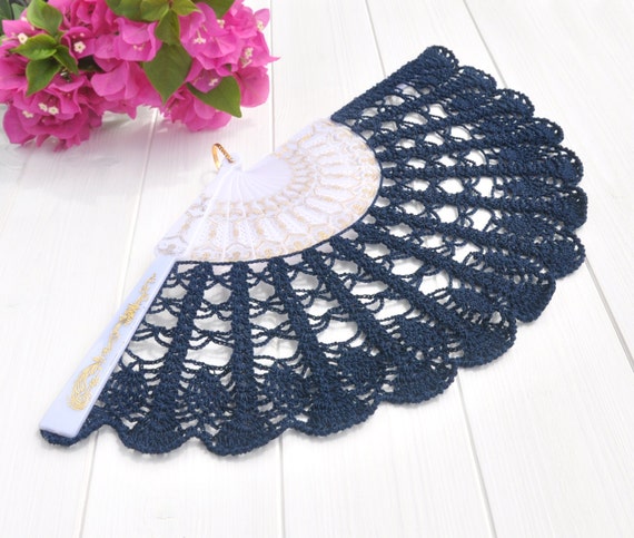 Navy Bridesmaid- Wedding Hand Fan- Hand Held Fan- Gift for Her- Gift under 50- Bouquet Alternative- Lace Fan- Folding Hand Fan- Spanish Fan