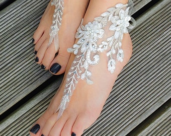 Boho Beach Wedding Shoes, Barefoot Sandals Foot Jewelry, Bridal