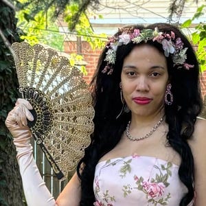 Black Gold Fan, Lace Cosplay Hand Fan, British Regency Era Tea Party Accessory, Victorian or Spanish Wedding Mother of the Bride Gift, Goth