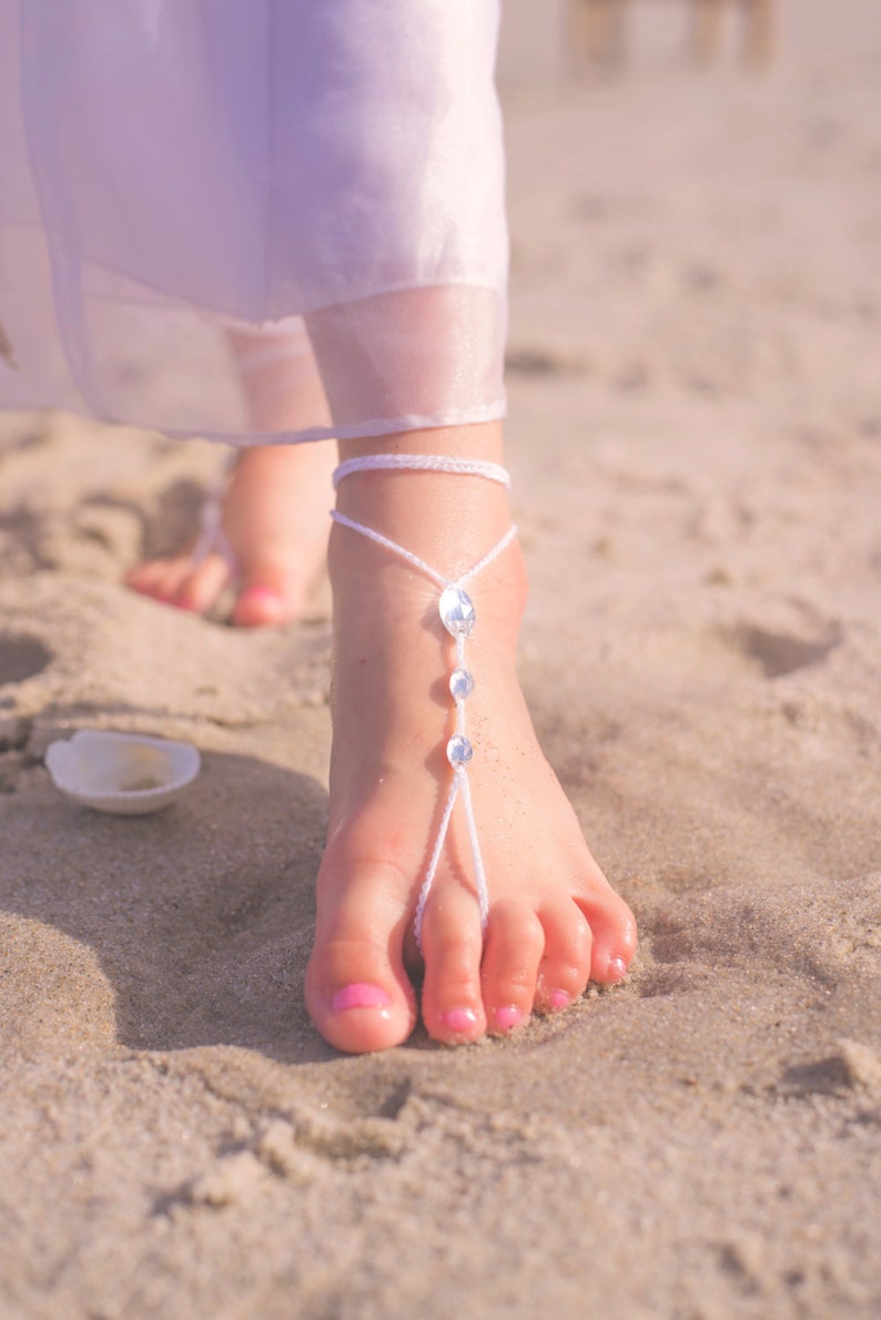 Foot Jewelry Barefoot Sandals Crystal Flower Girl Boho Wedding Shoes Beach Wedding Footless Sandals Flower Girl Gift Sandles image 5