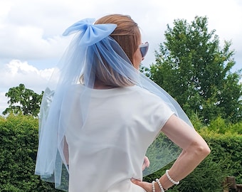 Blue Bow Bride Veil Bachelorette Party Veil Blue Bridal  display picture 1