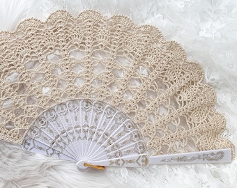 Abanico de novia de encaje, abanico de boda español beige, alternativa al ramo, regalo para la madre de la novia, abanico de encaje plegable bohemio