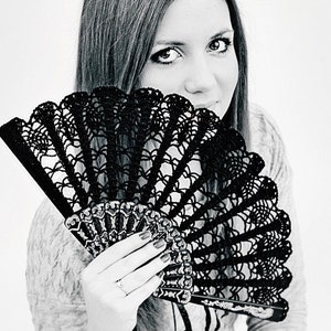 Black Lace Hand Fan, Whimsigoth Style Look, Spanish Wedding Fan, Wednesday, Cosplay Halloween Costume, Goth Girl Gift, Fairy Costume