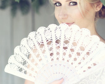 Lace Hand Fan- Ivory Hand Held Fan- Spain Hans Fan- Wedding Bouquet Alternative- Gift for Her Under 50-  Folding Hand Fan- Spanish Wedding