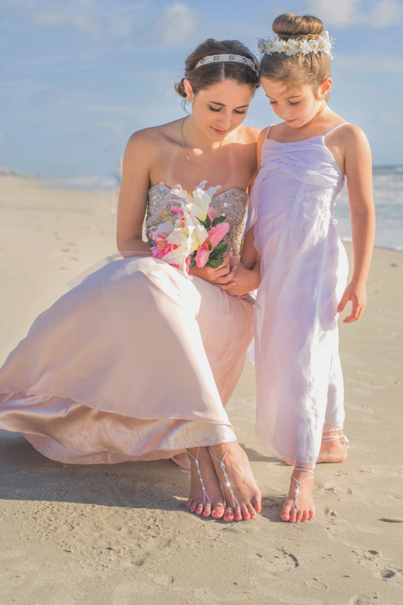 Mommy and Me outfits Boho Barefoot Sandals Mother Daughter Foot Jewelry Flower Girl Beach Wedding Footless Shoes Barefoot Sandles image 4