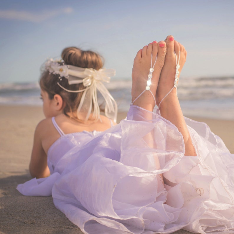 Flower Girl Barefoot Sandals Swarovski Crystals Boho Foot Jewelry for Beach Wedding Footless Sandals Shoes Baby Shower Gift Baptism image 5