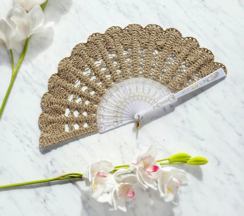 Lace Hand Fan Champagne Gold Hand Held Fan Bouquet Alternative Spanish Wedding Fan-Spain Gift for Her Folding Lace Fan Mother of Bride image 6