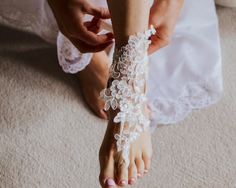 Bridal Barefoot Sandals, Beach Wedding Foot Jewelry, Boho Wedding Lace Shoes, Indian Summer Accessory, Footles Sandles, Fußschmuck Hochzeit