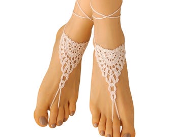Crochet Lace Barefoot Sandals for Beach Wedding, Boho Bridal Foot Jewelry, Comfortable Barefoot Bride Accessory