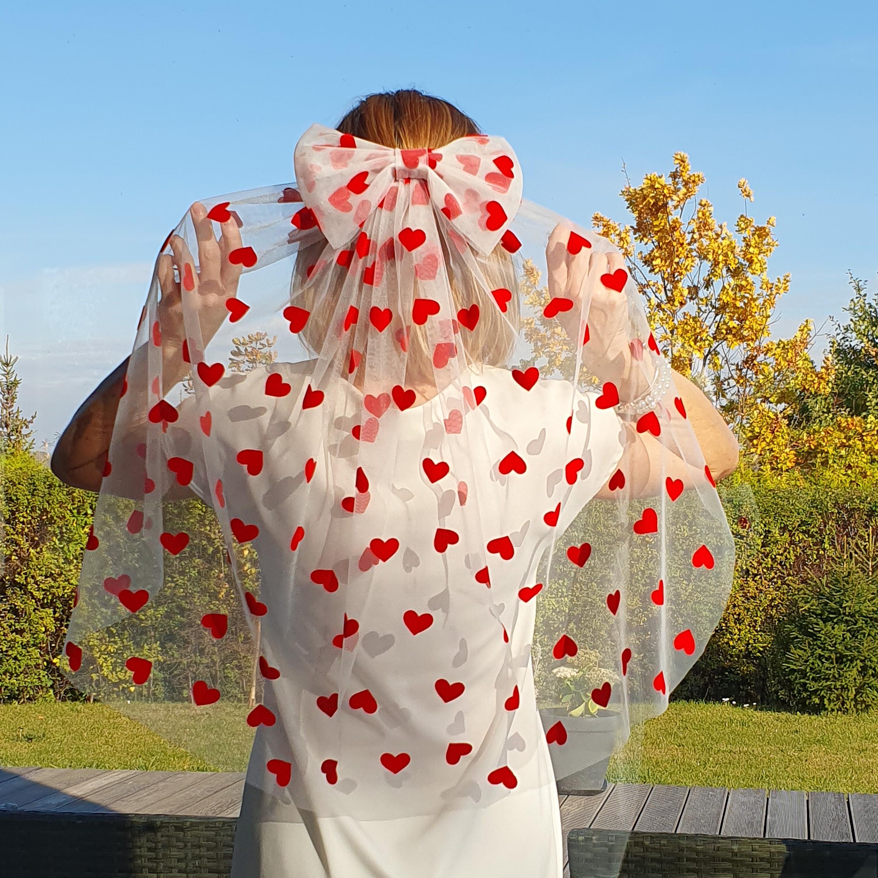 Red Hearts Bridal Bow Veil, Unique Wedding Veil, Bridal  display picture 1