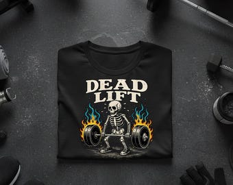 Kreuzheben Skeleton T-Shirt - Gym Skull Gewichtheber Shirt, Extrem Fitness Grafik T-Shirt für Bro & Gewichtheber
