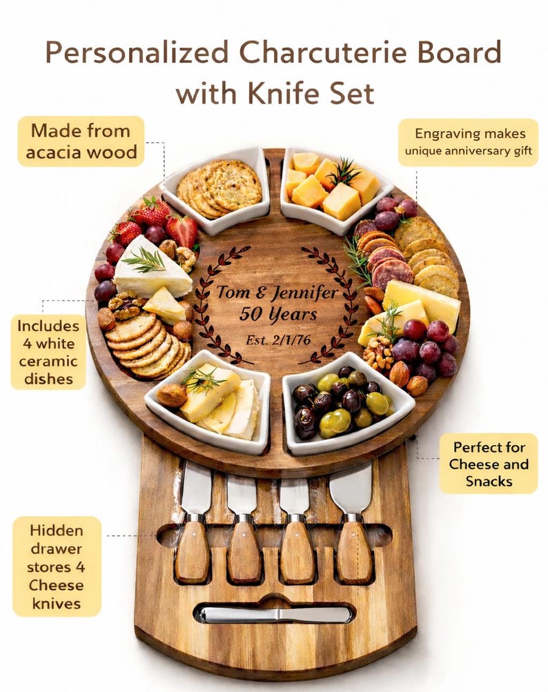 Wedding Gift for Couple, Engraved Acacia Charcuterie Board ...