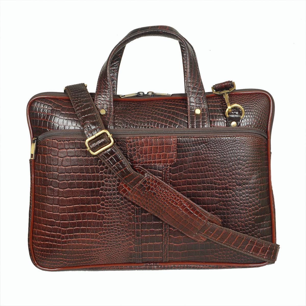 Genuine Leather Handmade Embossed Exotic Textured Crocodile Patchwork Laptop Bag Exclusive Crocodile Leather Bag We main image 2