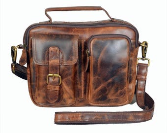 Ręcznie robiona torba listonoszka ze skóry licowej, vintage listonoszka typu crossbody