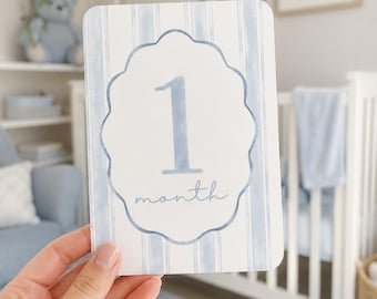 Baby Milestone Cards| Blue Watercolour  | 1-12 Months | Nursery Photo Prop| Timeless Keepsakes