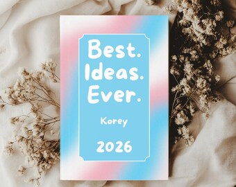 Custom Best Ideas Ever Transgender Pride Flag Hardcover Journal, Personalized Name & Year, Subtle Trans Pride Flag Design, Gift for Friend