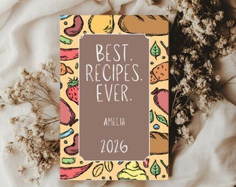 Personalized Food Pattern Best Recipes Ever Hardcover Journal, Kitchen Decor, Recipe Book, Gift for Food Lovers, Hand-Drawn Food Design