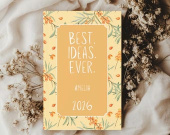 Customized Best Ideas Ever Berries Hardcover Journal, Cute Orange Notebook, Personalized 2026 Journal, Birthday Gift, Plant Lovers Gift