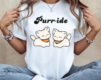 Purr-ide Pride Cat Tee, Unisex Short Sleeve Shirt, LGBTQ+ Pride Apparel, Funny T-Shirt, Rainbow Cat Design, Gift for friend, Pride Month