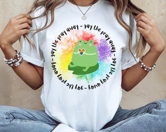 Gay the Pray Away Pride Frog Tee, Unisex Short Sleeve Shirt, LGBTQ+ Pride Apparel, Funny T-Shirt, Rainbow Frog Design, Gift for friend
