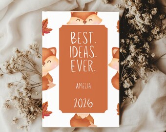 Custom Fox Hardcover Journal Best Ideas Ever, Personalized Name & Year, Cute Woodland Animal Design, Birthday Gift, Autumn Vibes