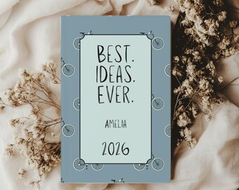 Custom Best Ideas Ever Teal Bicycles Hardcover Journal, Personalized Name & Year, Cute Bicycle Notebook, Gift for Friend, Birthday Gift