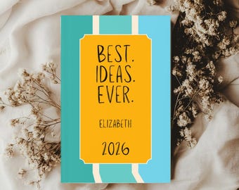 Custom Best Ideas Ever Retro Hardcover Journal, Personalized Name & Year, Cute Retro Notebook, Gift for Friend, Birthday Gift, 70s Vibes