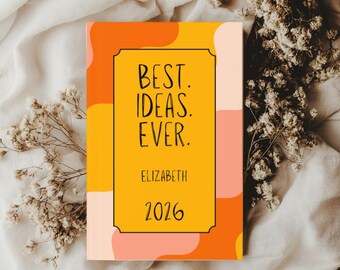 Custom Best Ideas Ever Orange Retro Hardcover Journal, Personalized Name & Year, Cute Retro Notebook, Gift for Friend, Birthday Gift