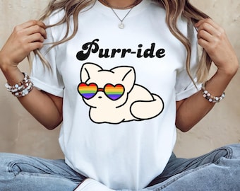 Purr-ide Pride Cat Tee, Unisex Short Sleeve Shirt, LGBTQ+ Pride Apparel, Funny T-Shirt, Rainbow Cat Design, Gift for friend, Cute Shirt