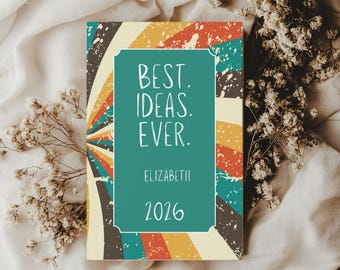 Personalized Best Ideas Ever Retro Hardcover Journal, Custom Name & Year, Bold Retro Notebook, Gift for Friend, Birthday Gift, 70s Vibes