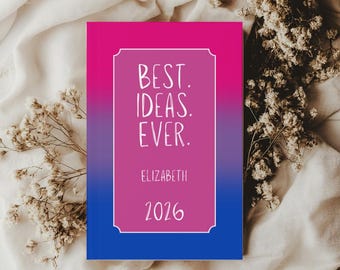 Custom Best Ideas Ever Bisexual Pride Flag Hardcover Journal, Personalized Name & Year, Subtle Pride Design, Gift for Friend, Birthday Gift