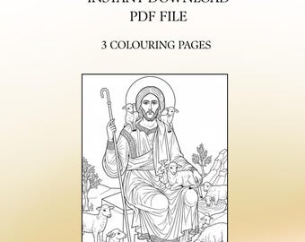 Jesucristo, el Buen Pastor - 3 páginas para colorear. PDF, descarga inmediata.