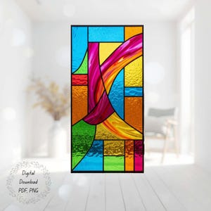 Abstract Stained Glass Pattern | 10 x 22 cm Digital Download | Colourful Geometric Design | PDF & PNG Template with Commercial Licence