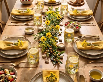 hand painted  yellow flower glass set