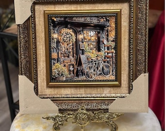 Hand-Woven Silk Pictorial Rug Wall Art, Framed Miniature Carpet Tapestry, Traditional Village Landscape Scene,