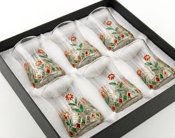 hand vitray painted turkish tea glasses set floral  kitchen decor gift for 6