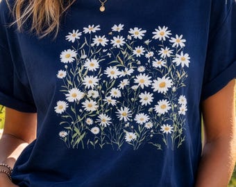Daisy T-shirt in boho style for nature lovers | Comfortable cotton basic shirt for flower lovers | Summer women's fashion.