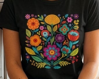 Boho T-shirt in 70s style with floral motif | Casual hippie top for her | Gift for your girlfriend.