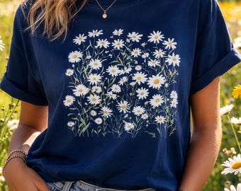 Camiseta Daisy de estilo bohemio para amantes de la naturaleza | Camiseta básica de algodón cómoda para amantes de las flores | Moda femenina de verano.
