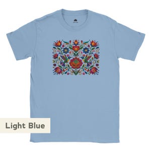 Mexican floral t-shirt with birds, boho style, floral top, women's floral pattern, colorful folklore shirt, gift for flower lovers image 14